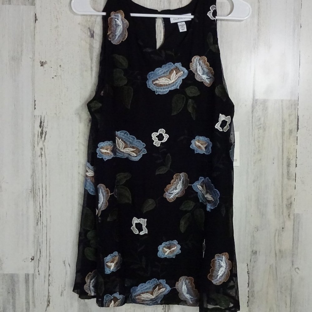 Charter Club Tank Size L Floral Black 7056